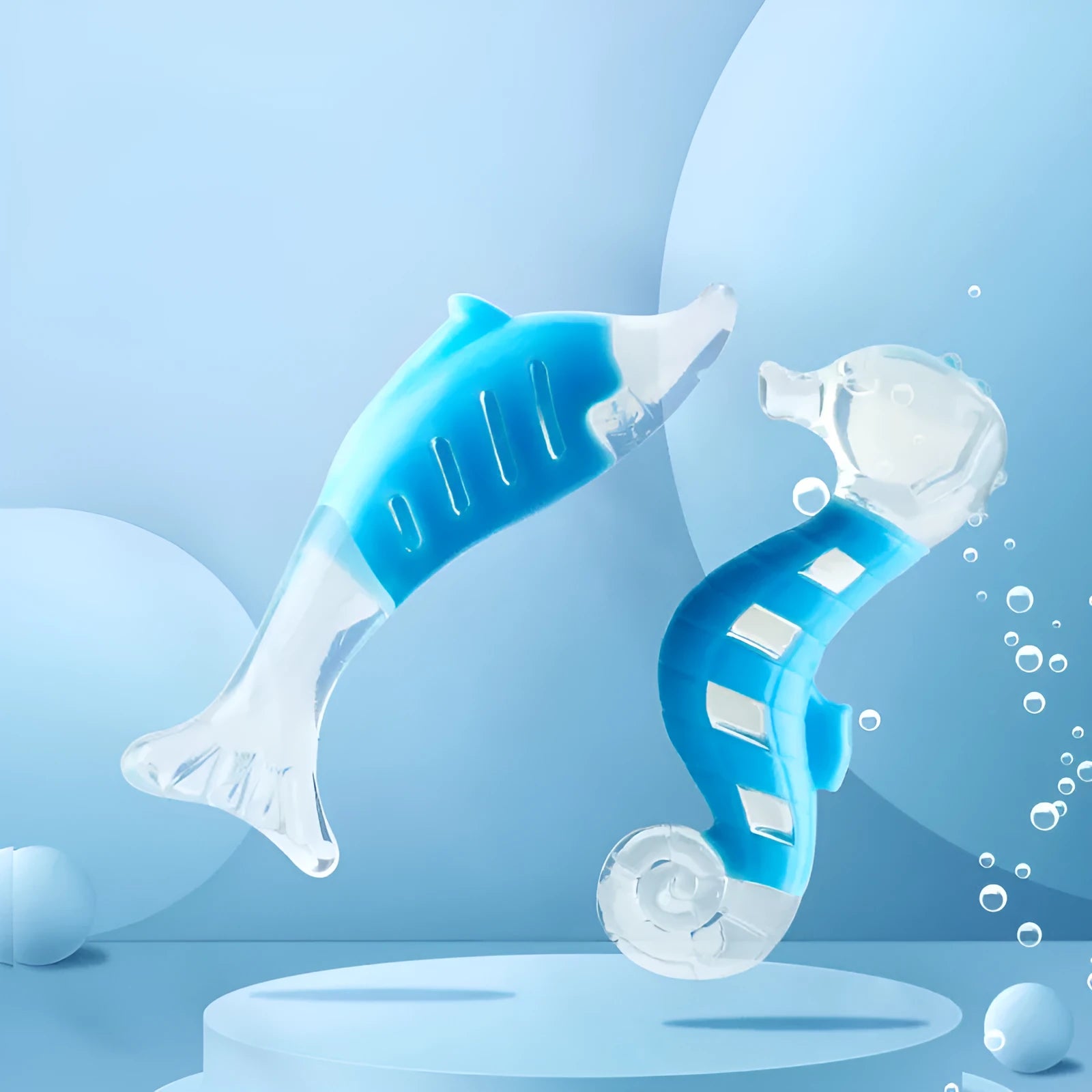 PU nylon dog chew toys in seahorse and tuna shapes with flexible gum design