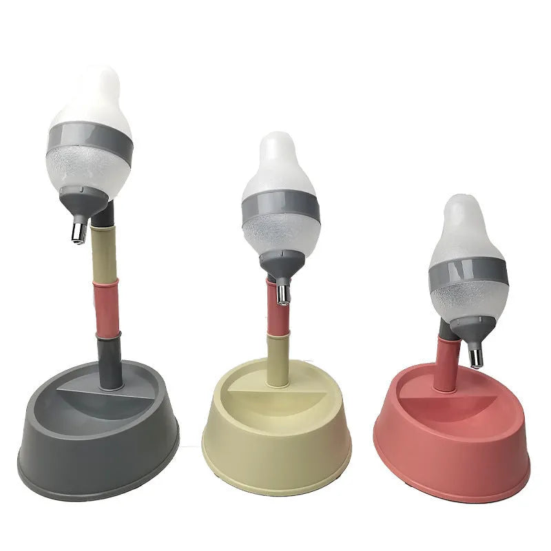Green adjustable height pet water dispenser bowl with detachable pole and weighted base