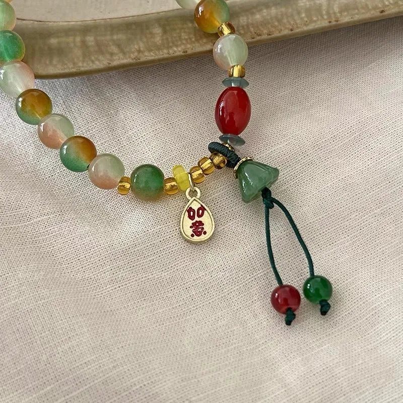 Traditional Chinese Lotus Ruyi bracelet with mixed material beads and manual craftsmanship