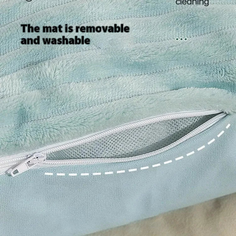 Morandi coloured removable washable pet bed mat with lazy sofa design for dogs and cats, shown in two size options.