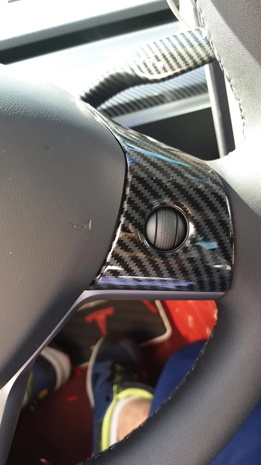 3 piece carbon fibre look ABS plastic steering wheel trim set for Tesla Model 3 with logo