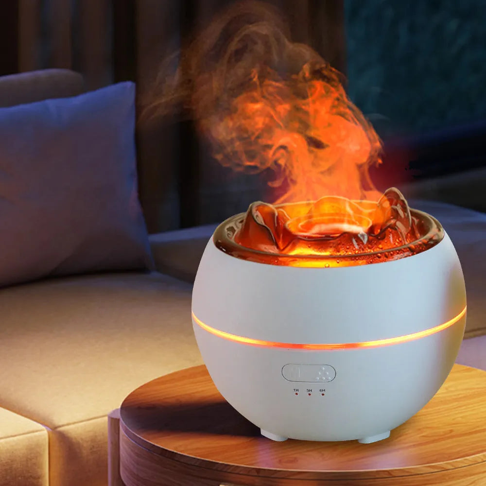 White round flame aroma diffuser humidifier with mechanical controls and 300ml water tank