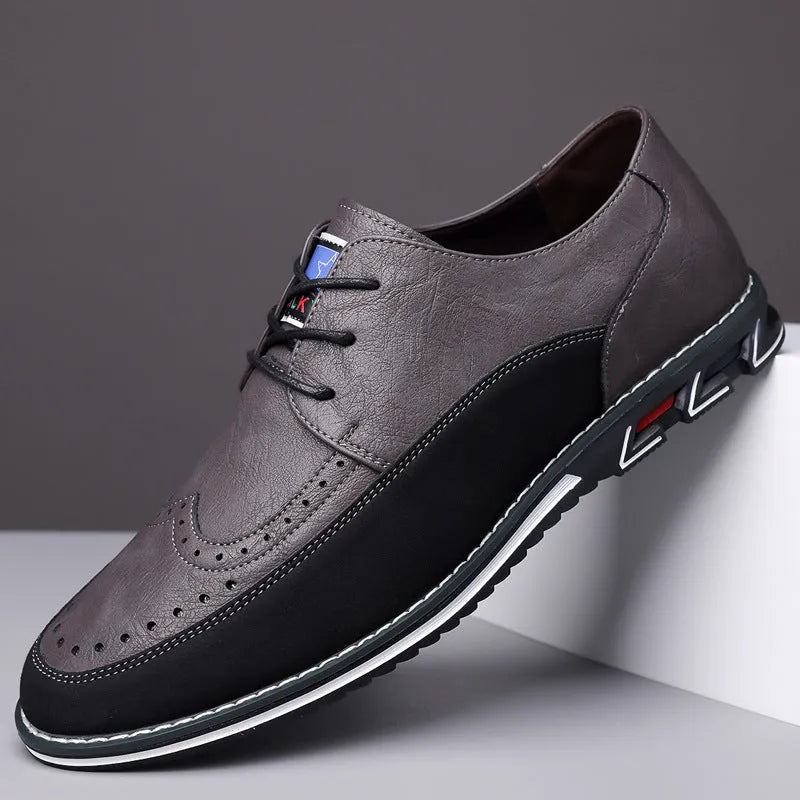 Men's low top casual leather shoes with a leather toe cap and rubber sole.