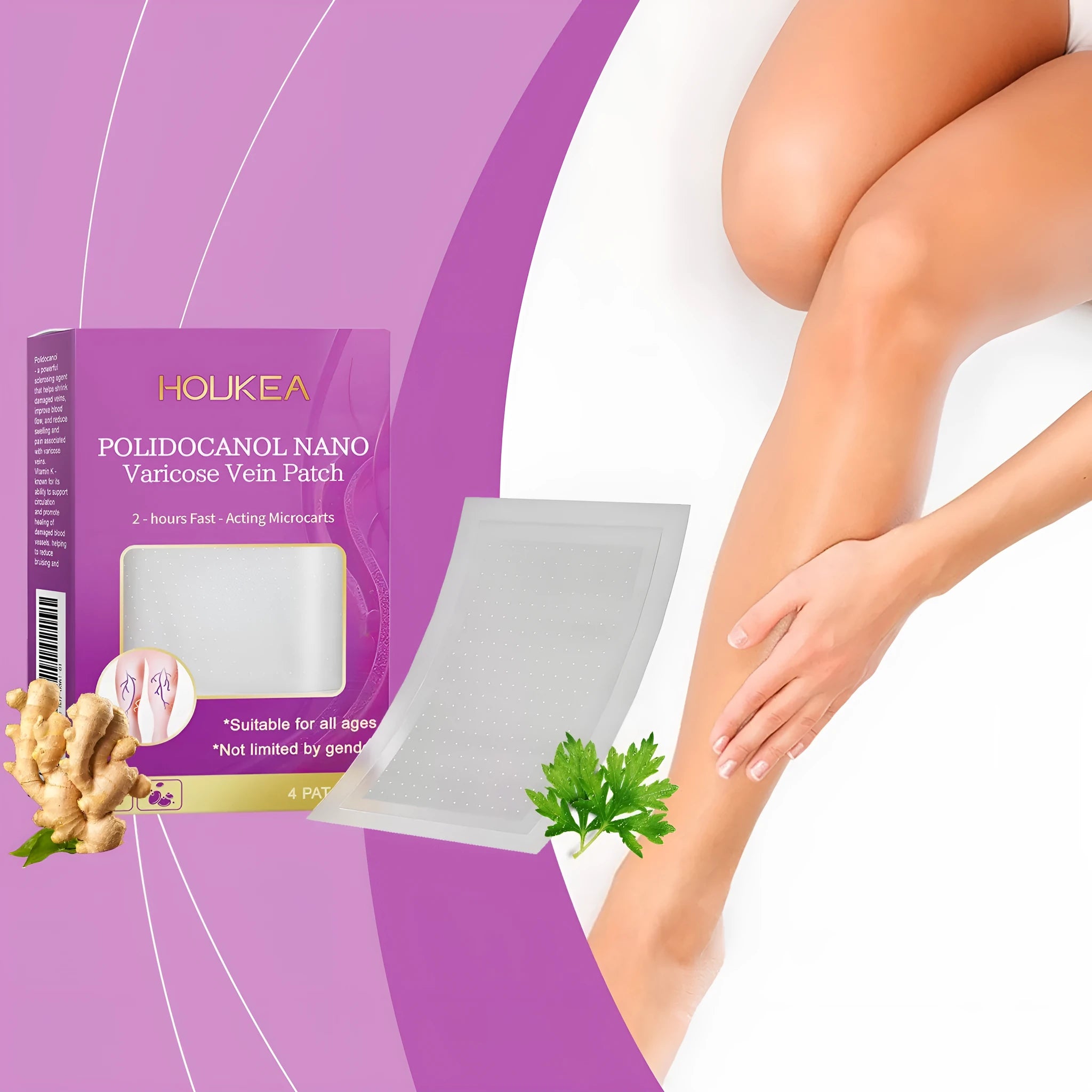 Four microneedle patches with botanical ingredients including moxa leaf and ginger root extracts