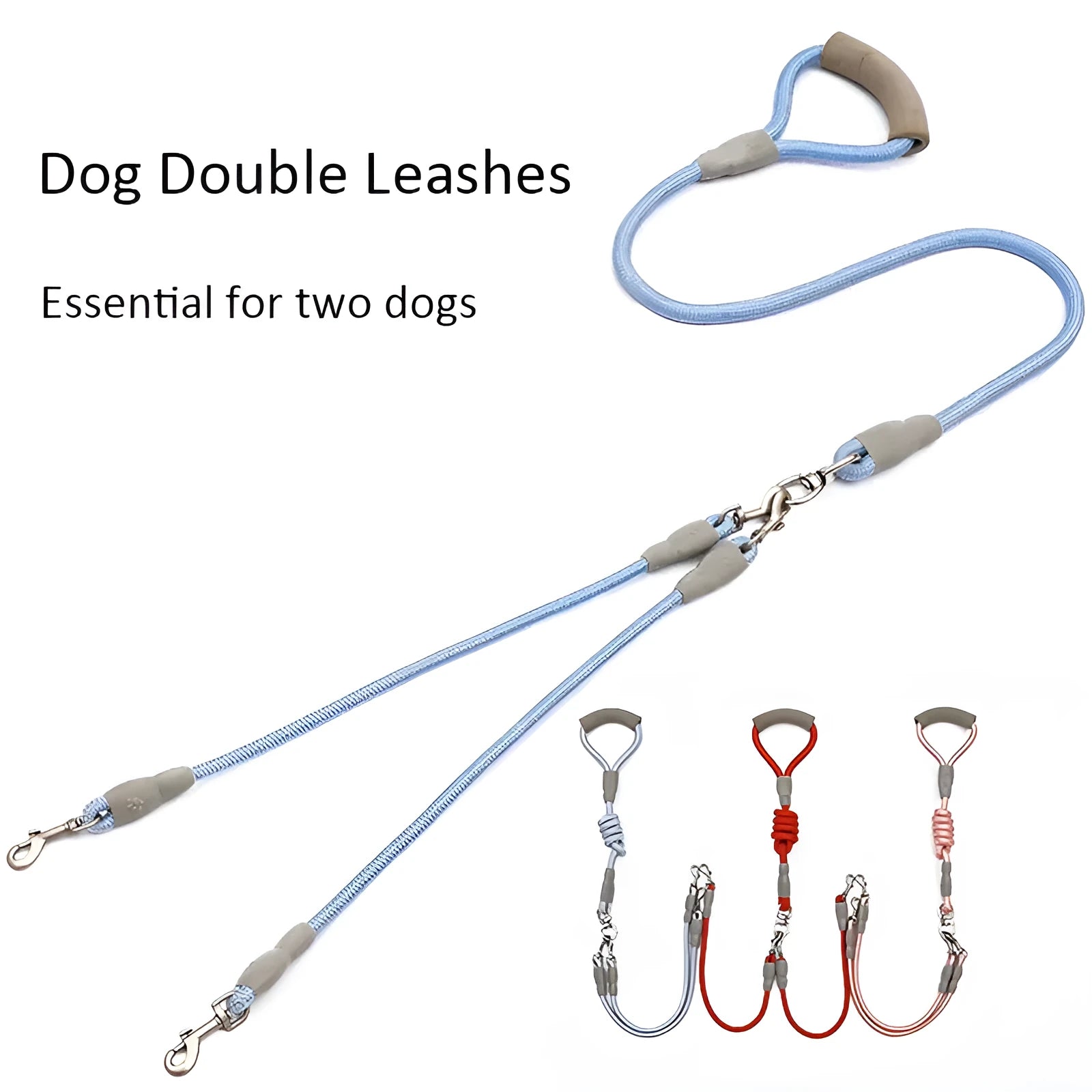 Double dog leash for two small medium dogs with foam handle and metal buckles