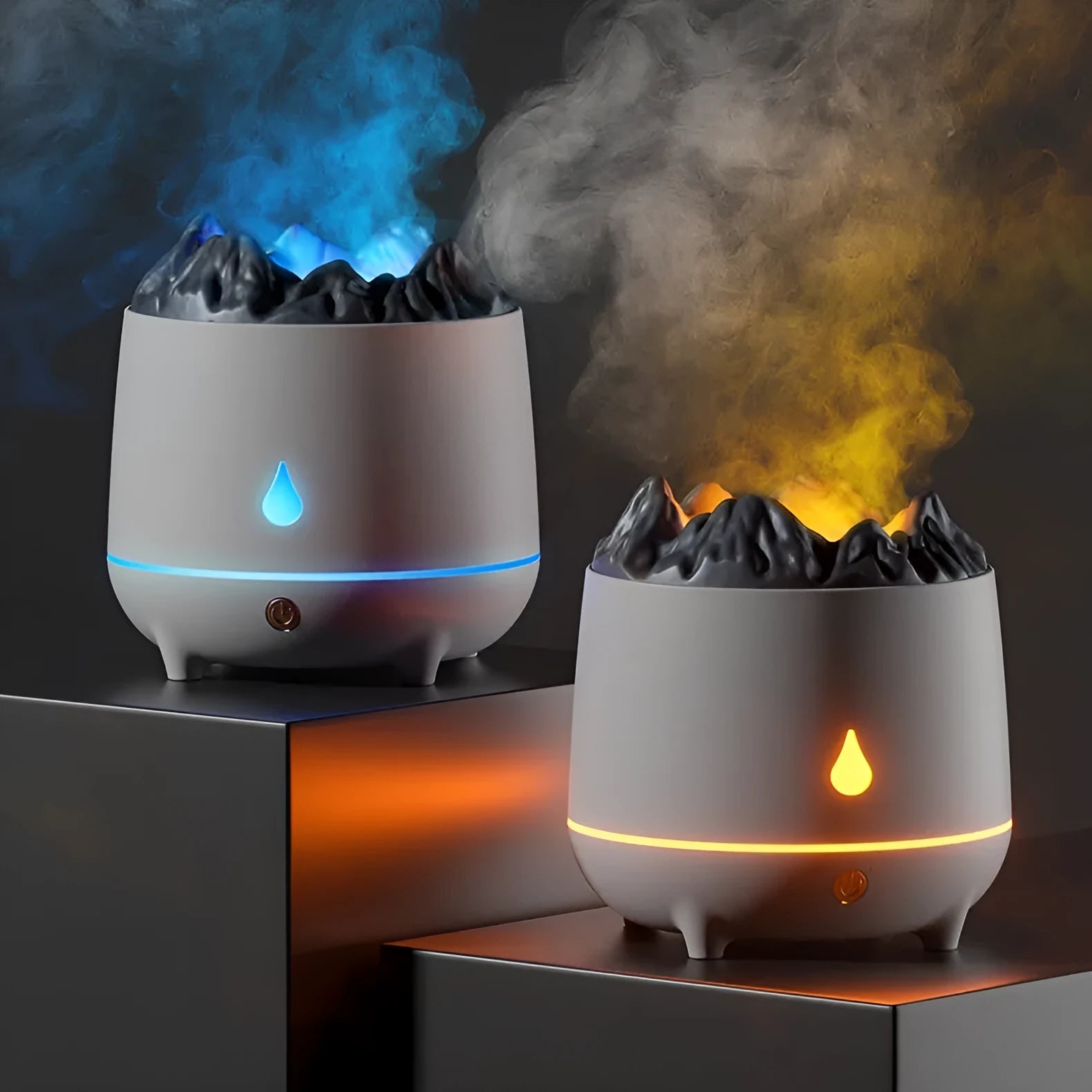 Black or white round Volcano humidifier with USB cable for rooms up to 20m2.