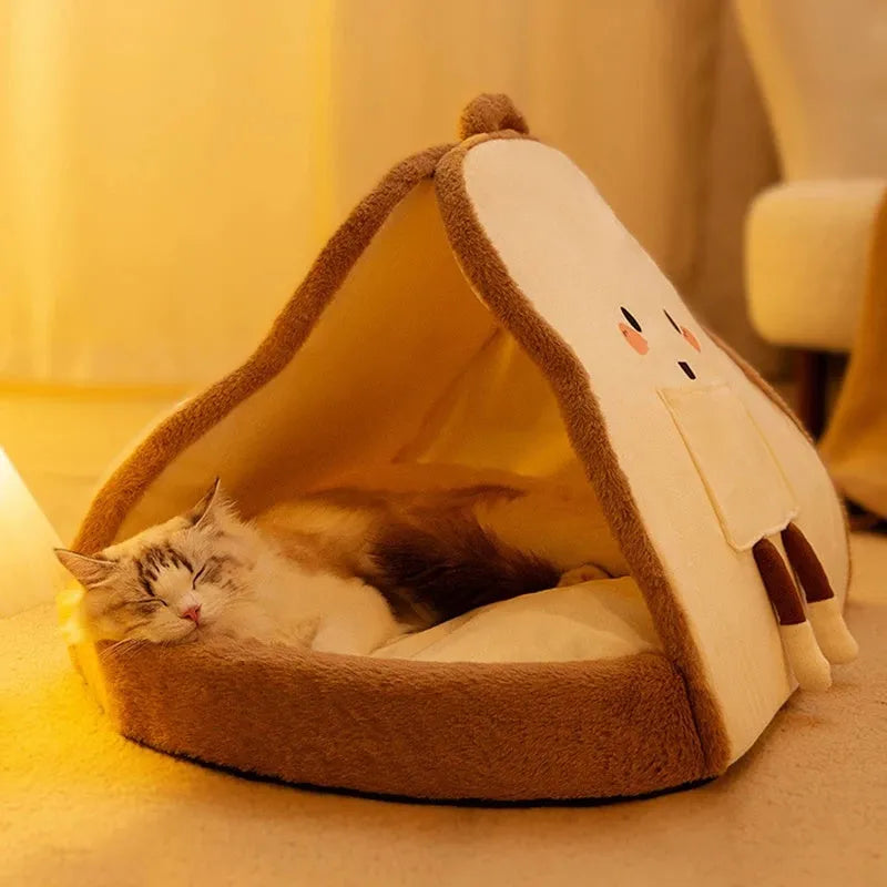 Green winter cat tent for pets with a soft blanket inside, shown in a medium size.