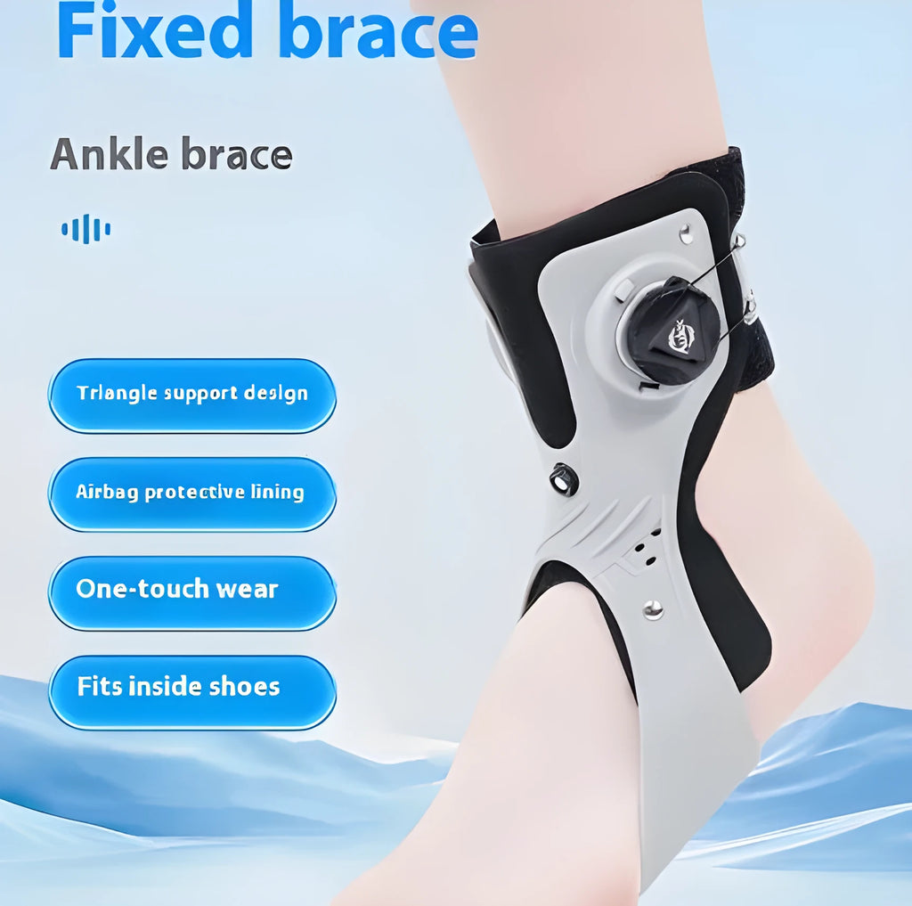 Ankle support brace with airbag button for training and rehabilitation in black or grey colour