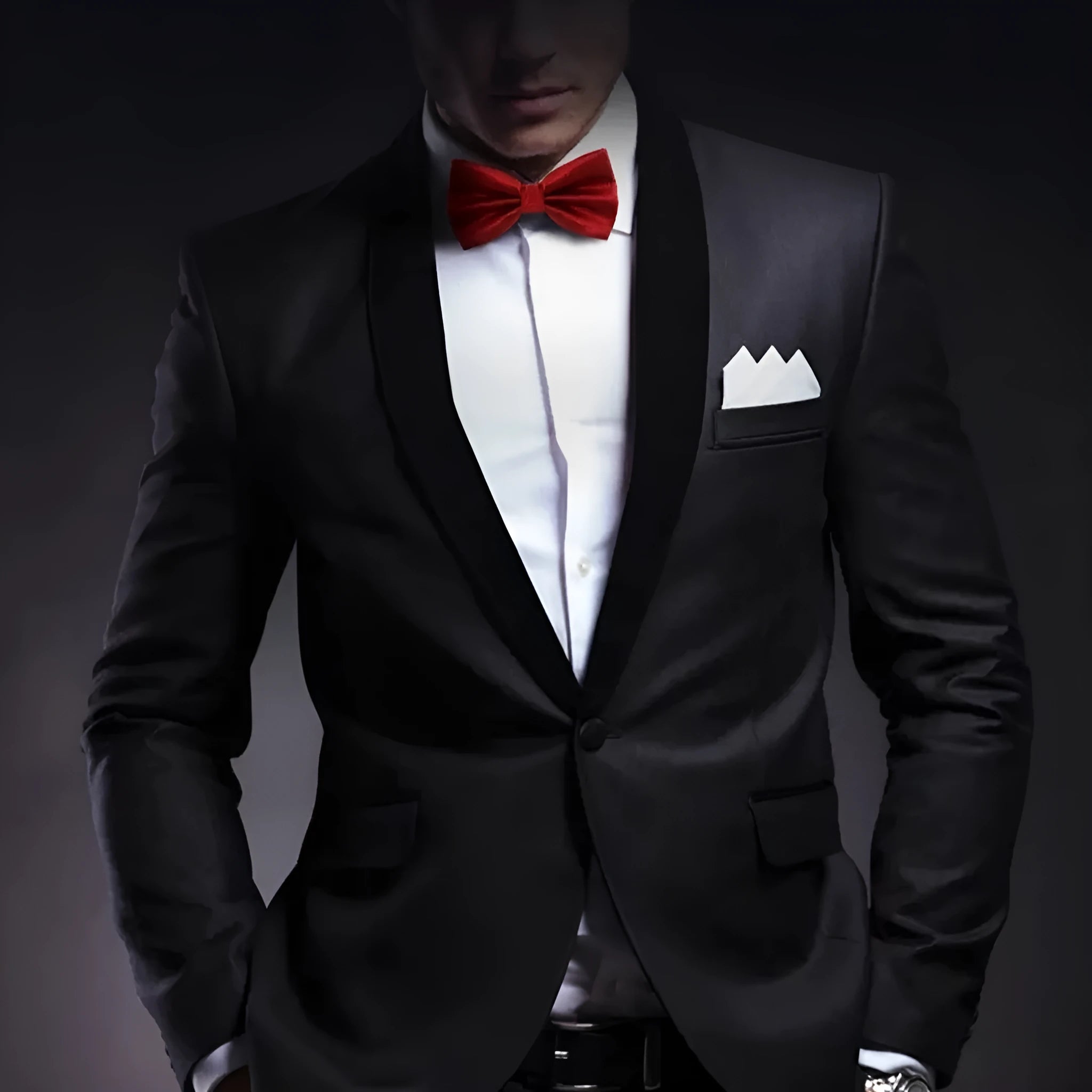 Men's solid colour formal bow tie with flat head design in polyester construction