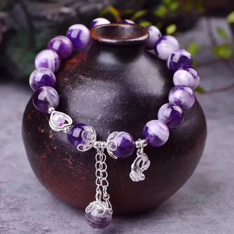 Natural amethyst women's bracelet with 10mm round beads
