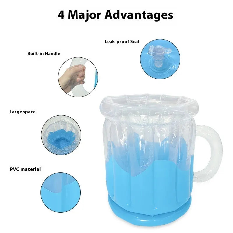 Yellow inflatable PVC ice bucket for drinks at parties and outdoors.