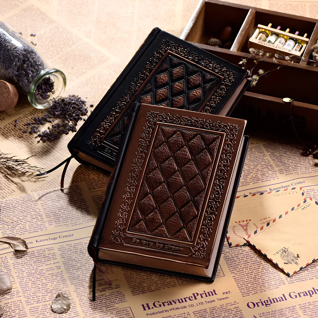Embossed faux leather A5 notepad with textured three-dimensional cover in bronze colour option