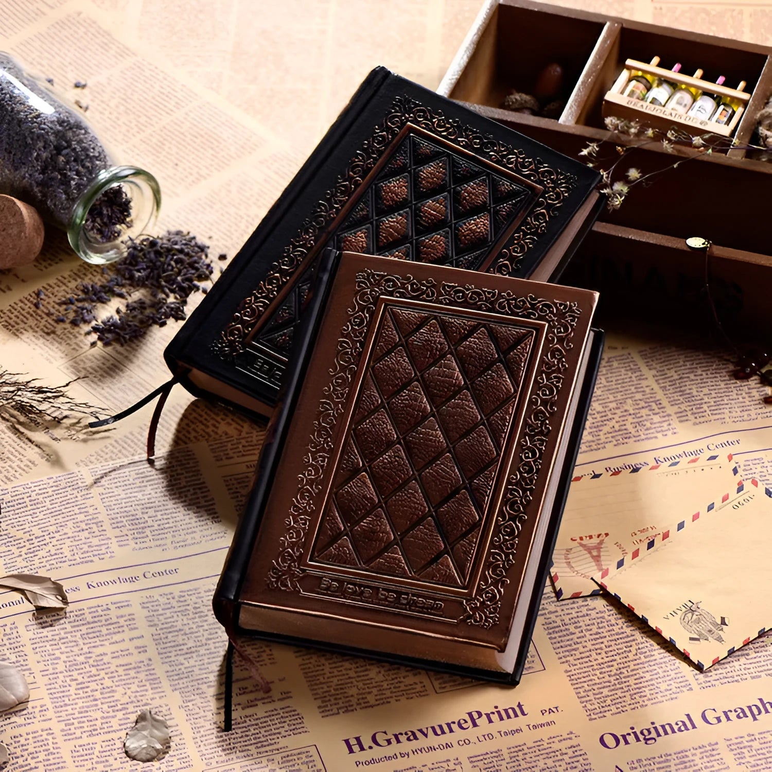 Embossed faux leather A5 notepad with textured three-dimensional cover in bronze colour option