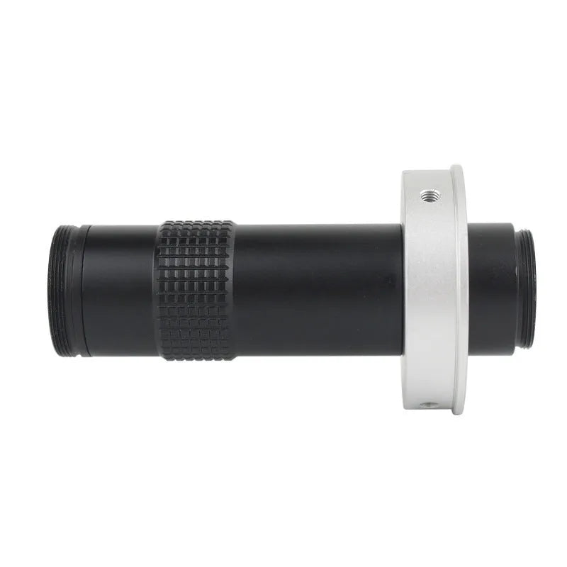 Black anodised aluminium industrial camera monocular lens for machine vision with 130x magnification range