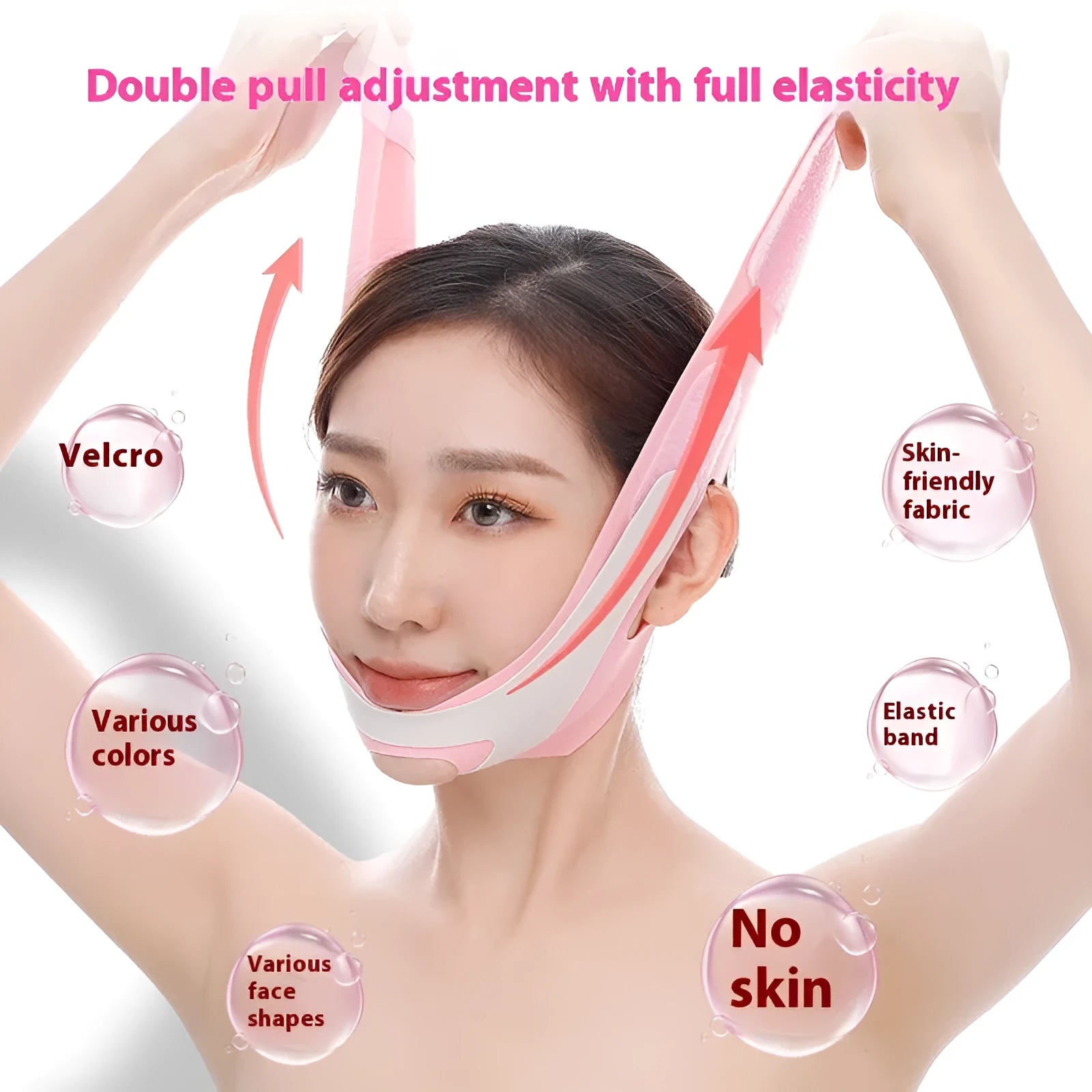 Pink elastic V-shaped face bandage for facial support and contouring applications
