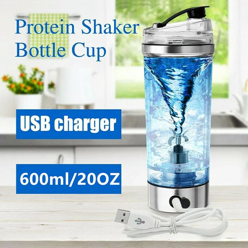 Stainless steel colour USB rechargeable electric protein shaker cup with 600ml capacity