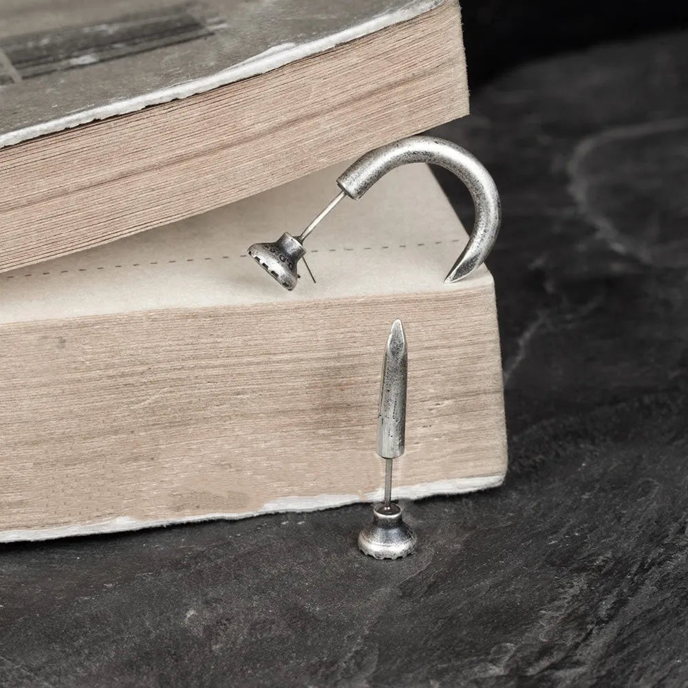 S925 sterling silver nail stud earrings in straight or curved punk design