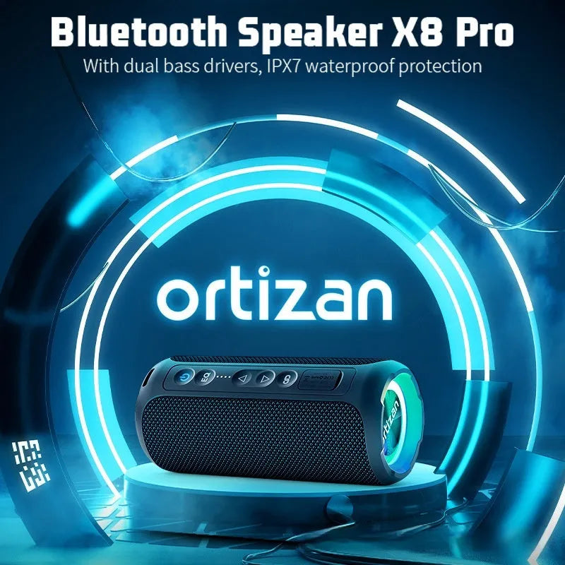 Black and blue fabric Bluetooth speaker with luminous lighting effects