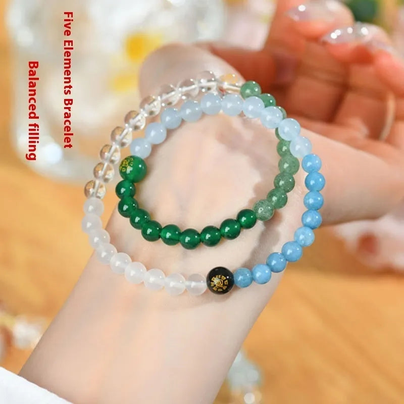 Handmade Duobao crystal double ring bracelet for women in five element colours.
