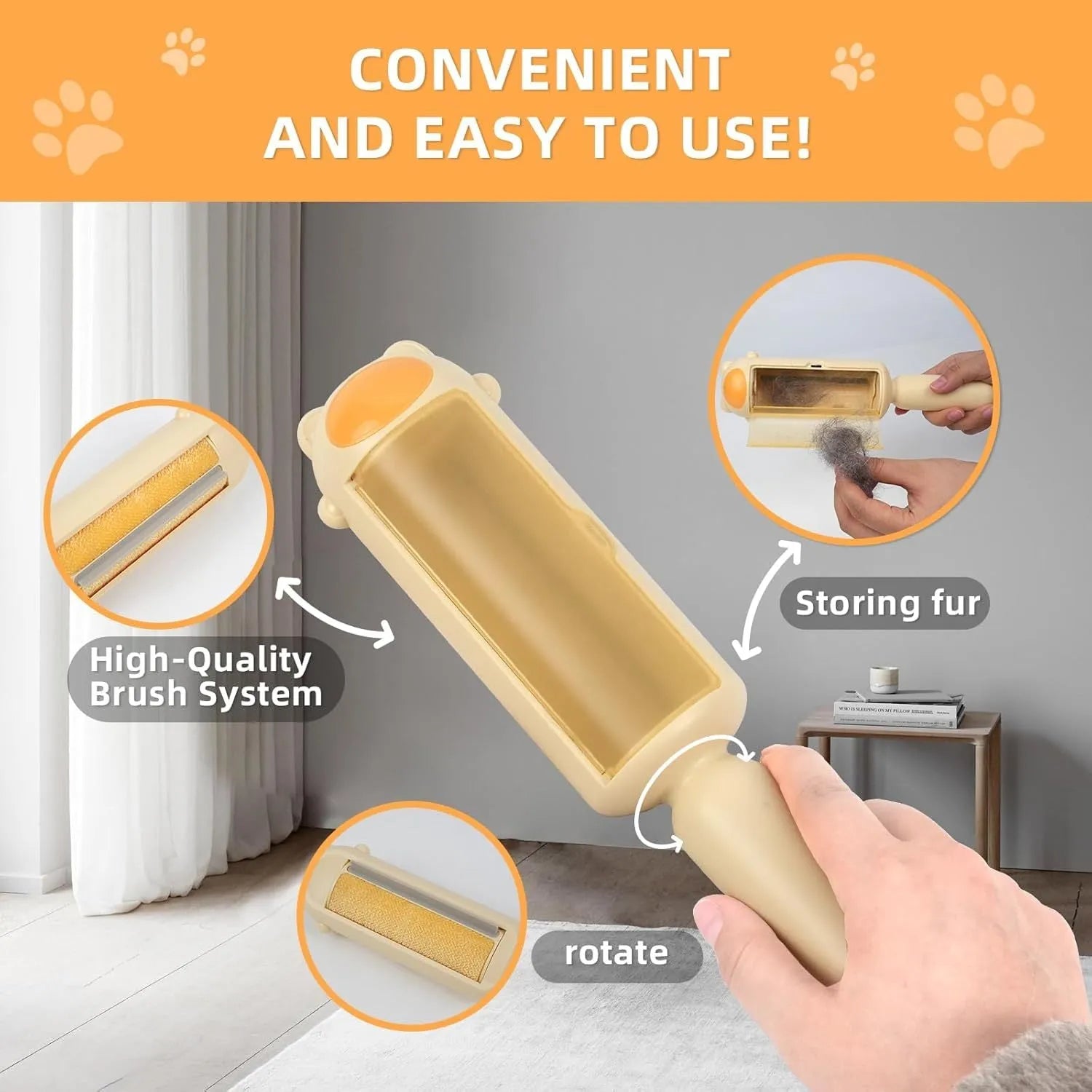Blue reusable pet hair remover tool with self-cleaning base for furniture and car seats