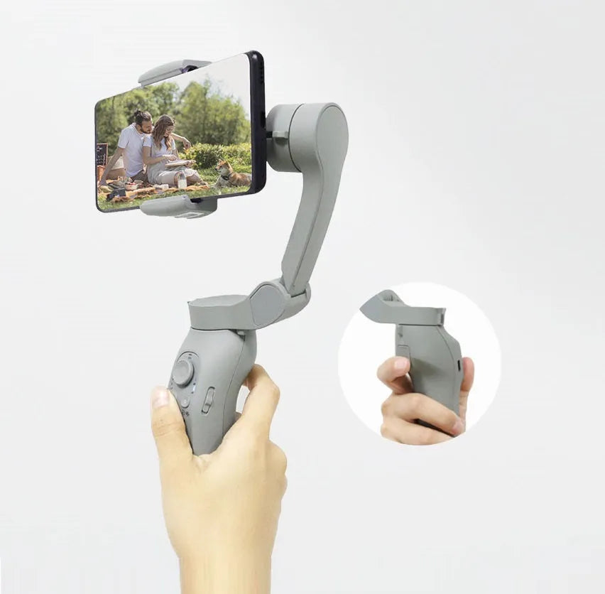 L7B PRO folding three-axis gimbal stabiliser for mobile phones shown in folded and unfolded states.