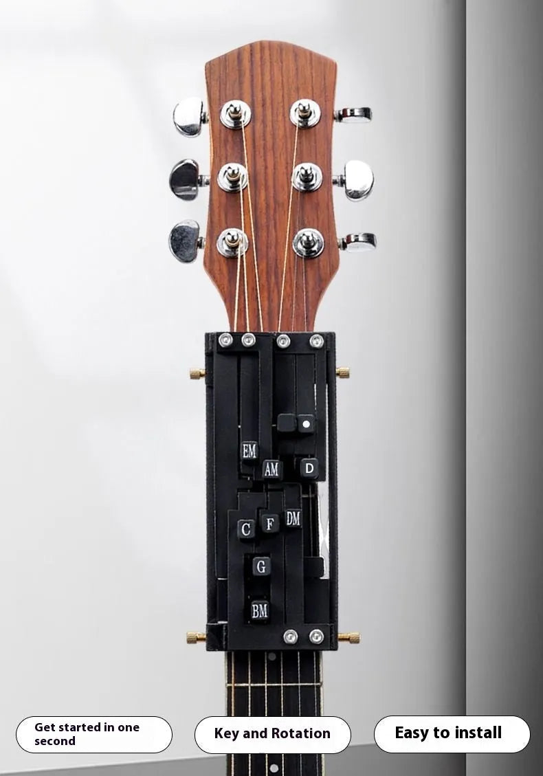 Black automatic guitar chord practice device for folk playing and singing coordination