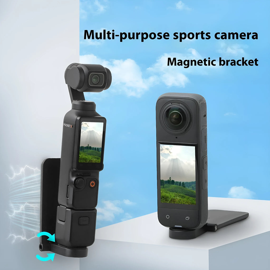 Black magnetic bracket base handle for Insta360 X4 camera with angle adjustment mechanism