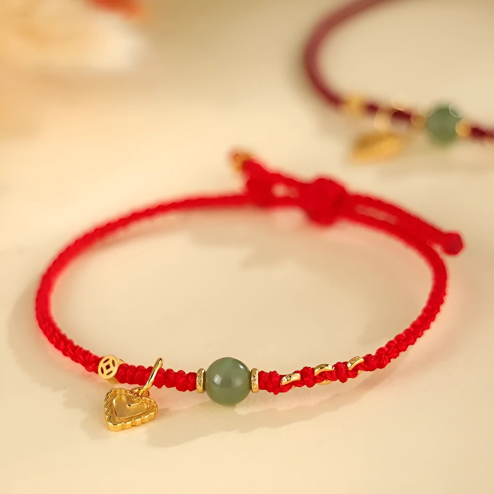 925 silver and Hetian jade handmade woven bracelet with red carrying strap