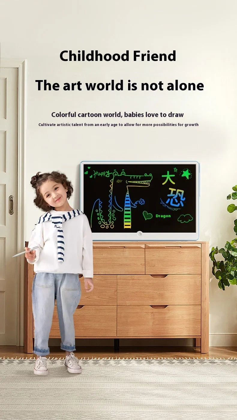 19-inch LCD children's drawing board in blue and white colour on a table.
