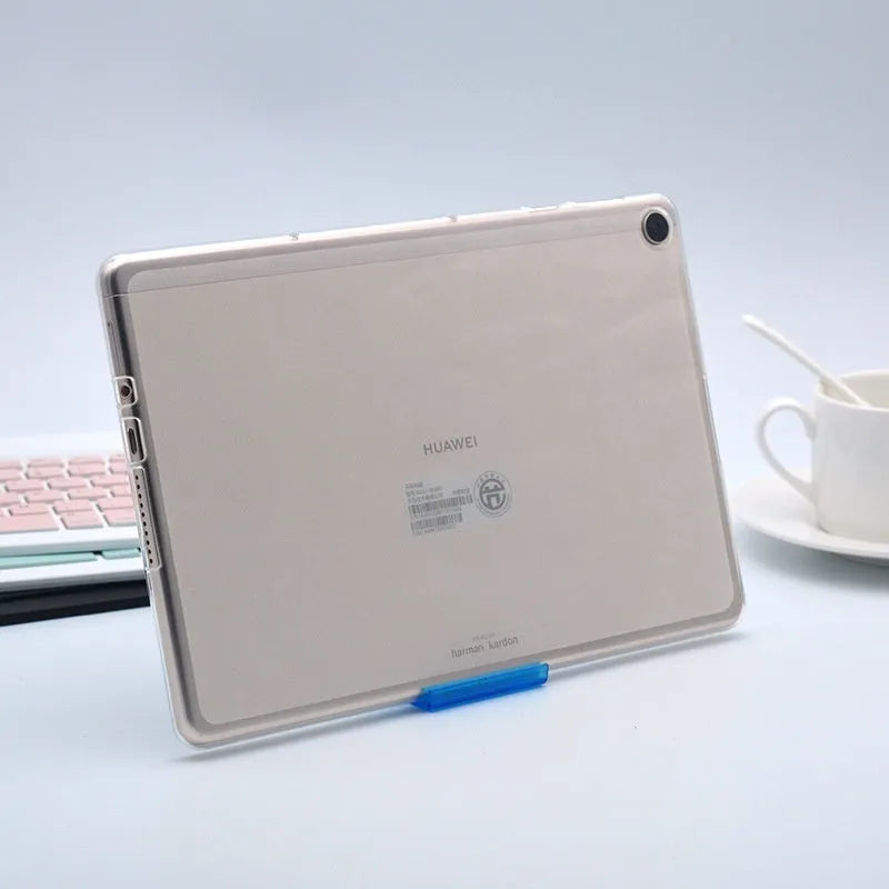 Clear ultra-thin silicone tablet protective case showing transparent white colouration and simple design