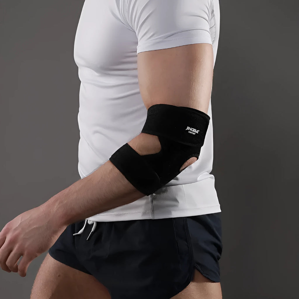Black adjustable sports elbow guard for basketball, football, tennis and outdoor training activities