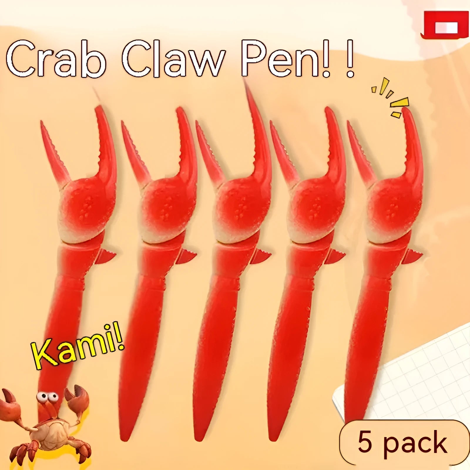 Crab-shaped ballpoint pen with pressing can clip mechanism in novelty stationery design