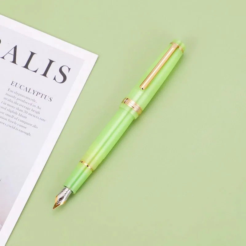 Resin business pen with stainless steel nib shown in a selection of colour and clip finish options.