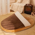 Blue dog sleeping bag with removable fleece mat for medium-sized dogs.