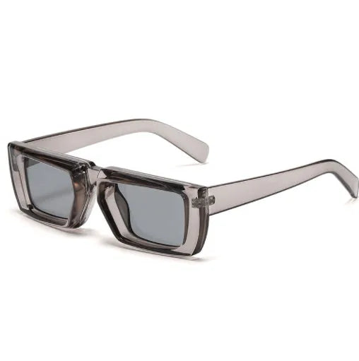 Y2K-style UV400 sunglasses in various frame colours including blue, green, and transparent grey on a plain background