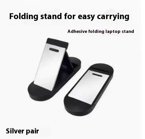 Foldable aluminium laptop bracket in silver with 3M adhesive strips