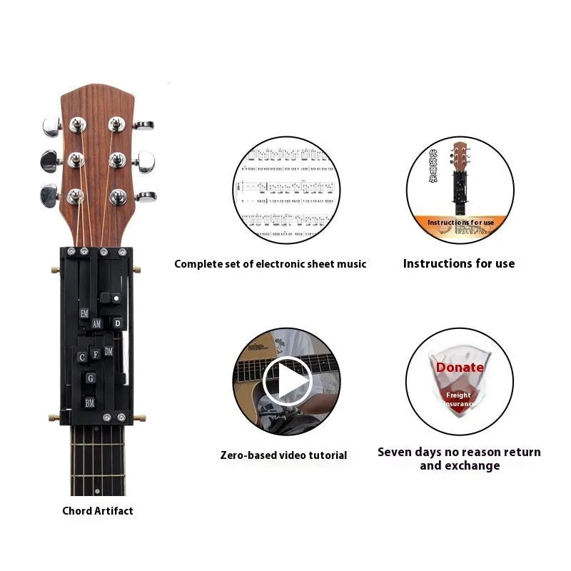 Black automatic guitar chord practice device for folk playing and singing coordination
