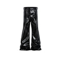 Black coated patent leather skinny jeans with straight leg cut and mid waist design