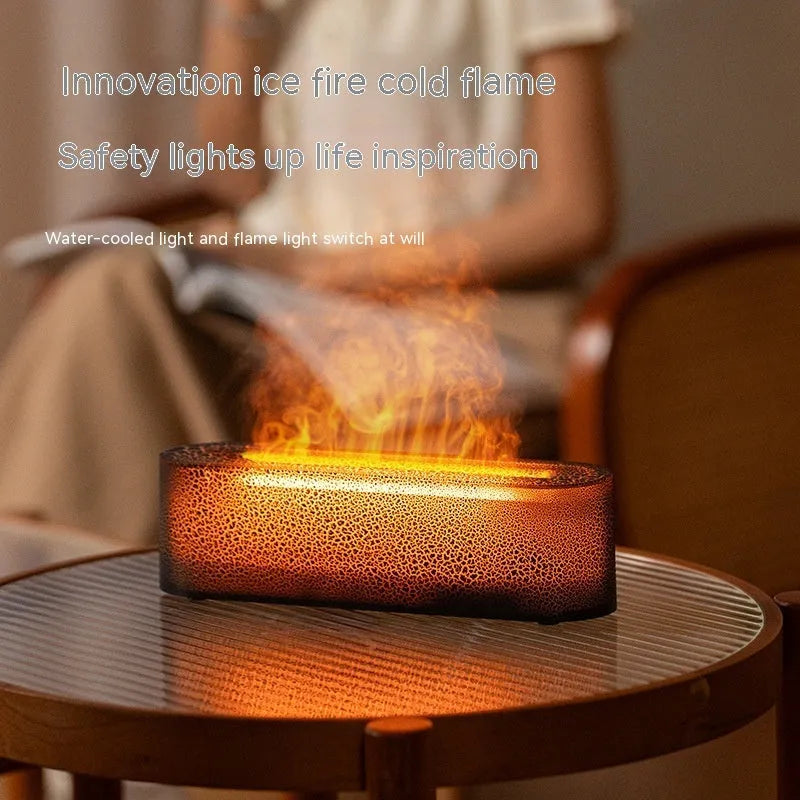 Square creative lava lamp style aroma diffuser humidifier with colourful flame lighting effect