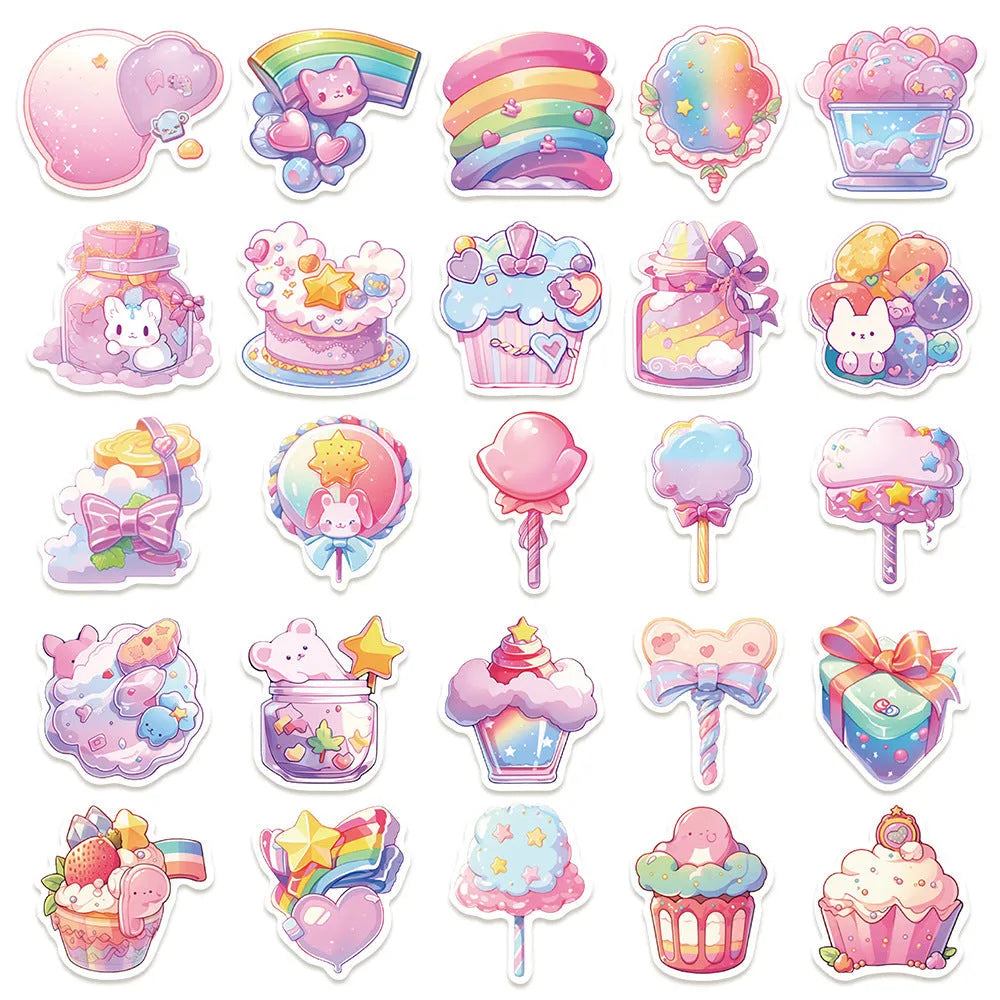 Pack of 50 fresh candy design waterproof stickers for journal decoration, each measuring 4-7cm.