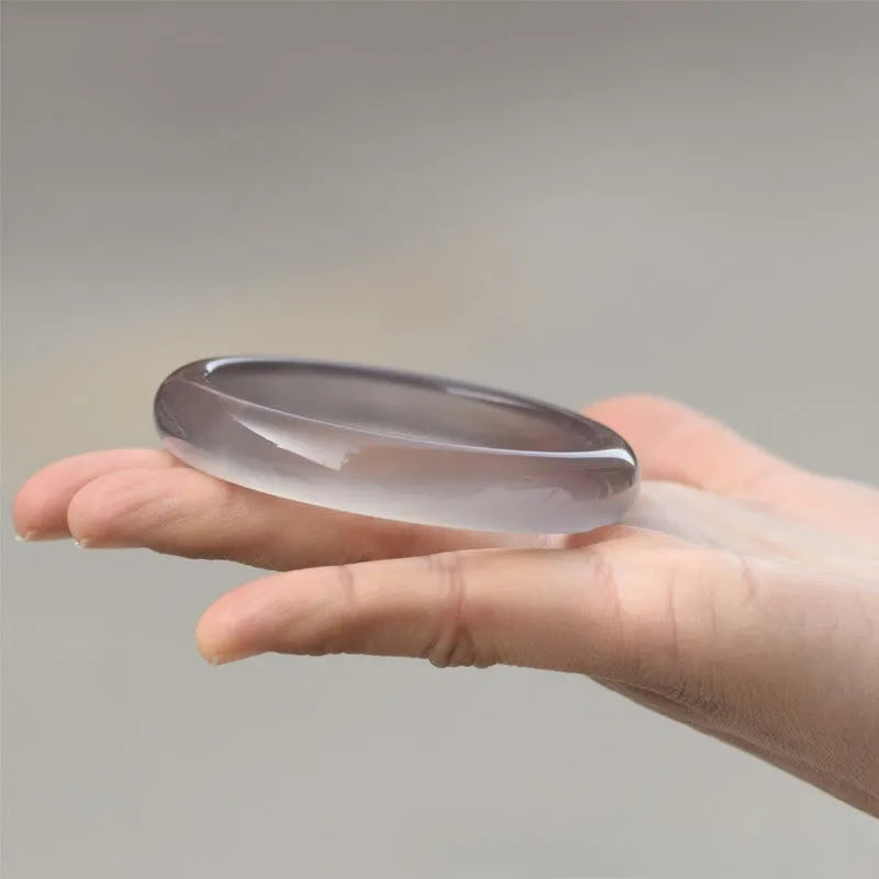 Brazil dark grey iced chalcedony agate women's bracelet with circular ring line design