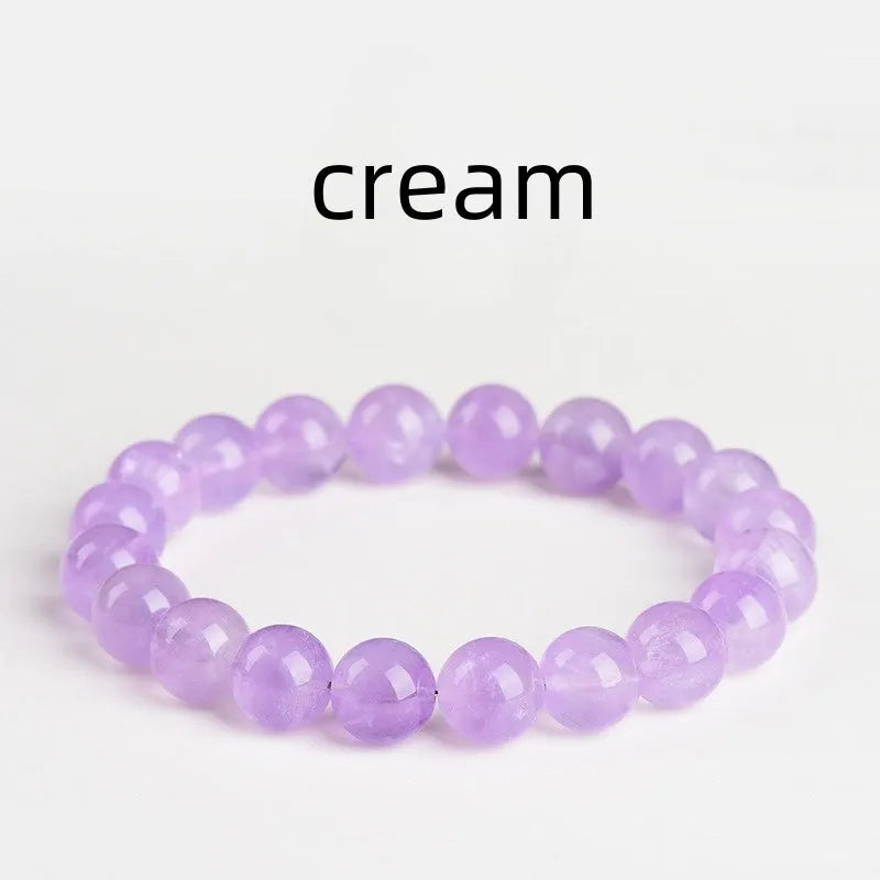 Lavender amethyst crystal bracelet with water ripple design and round beads in light purple colour