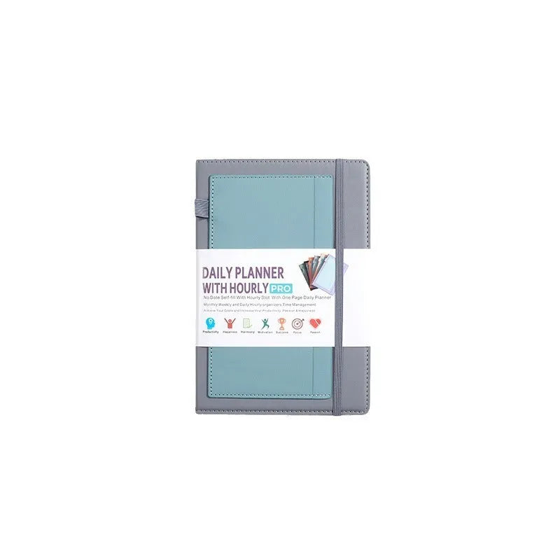 No-date notebook with PU leather cover and strap closure in choice of six colours with optional planning stickers