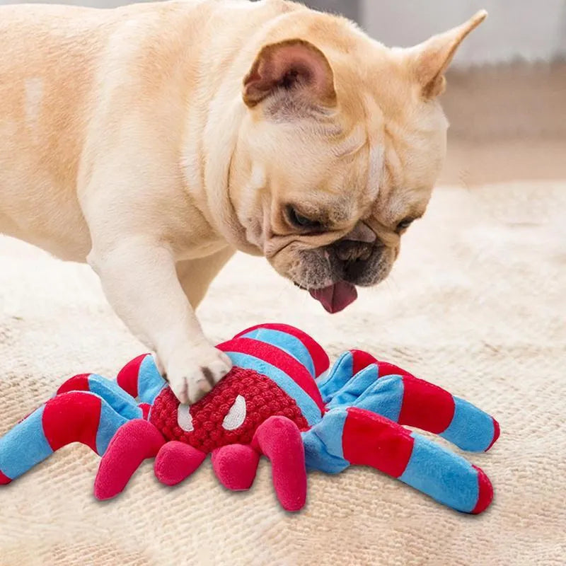 Red soft plush bite-resistant teddy dog toy with squeaker for medium and large breeds