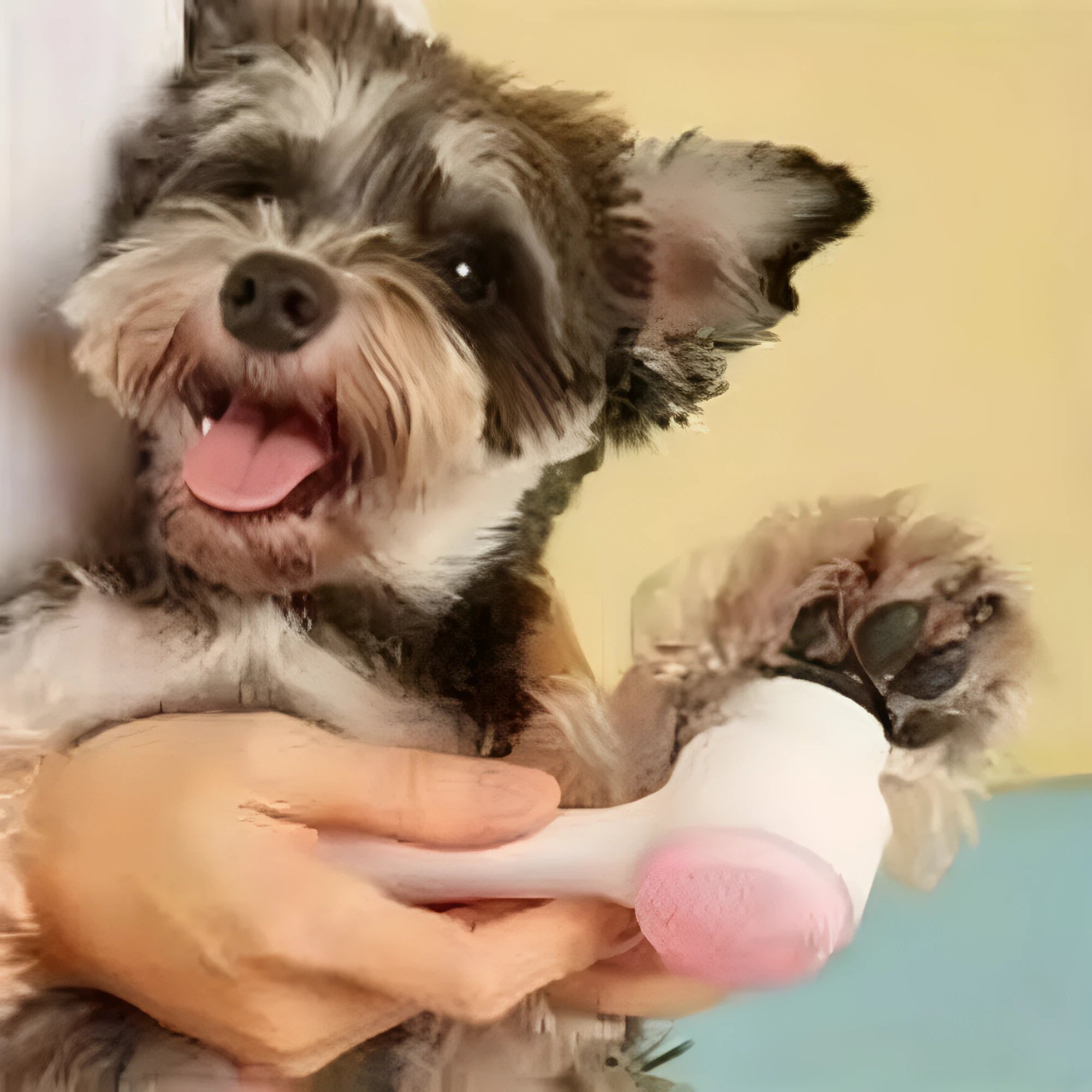 Blue pet paw brush with soft nylon bristles for gentle dog and cat grooming