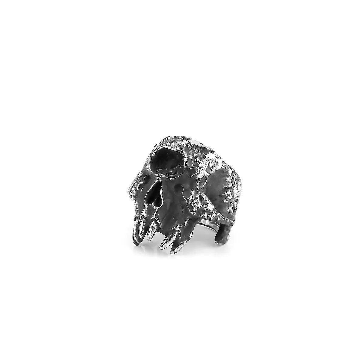 A retro-style alloy ring with a one-eyed skull design, shown in silver tone.
