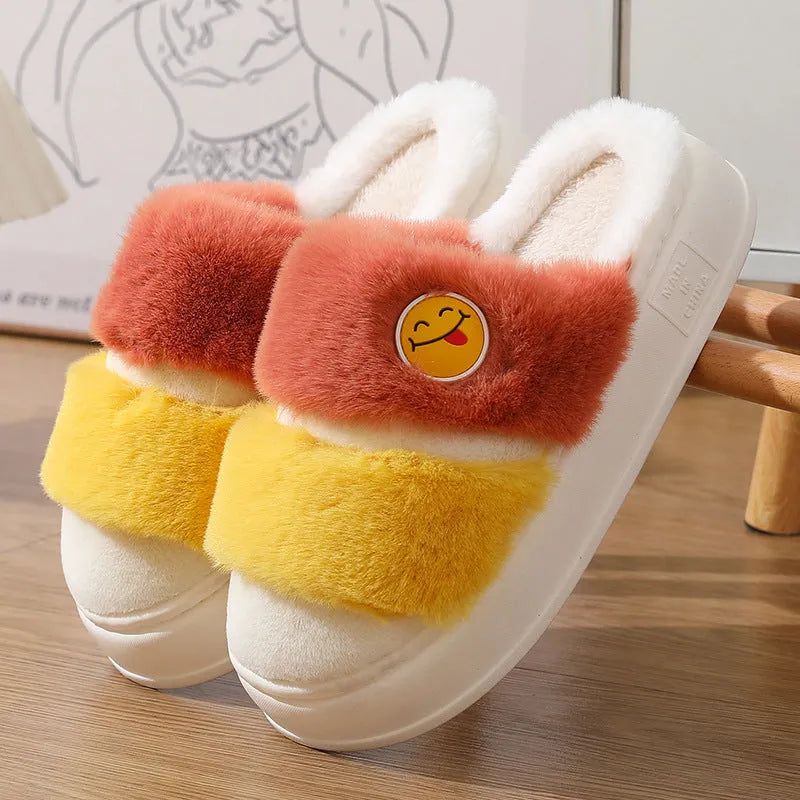 Thermal cotton slippers in pink and green colour matching with plush uppers and a non-slip sole
