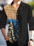 Man wearing a loose fit long sleeve Hawaiian floral print cardigan shirt.