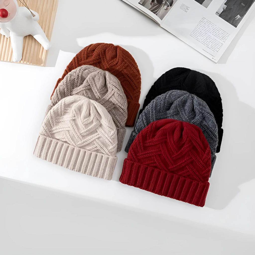 Wool knitted dome crown winter hat with totem design in various colours
