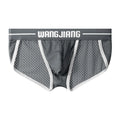 Men's black Ice Silk mesh triangle underwear briefs laid flat, showing solid colour and fabric texture.